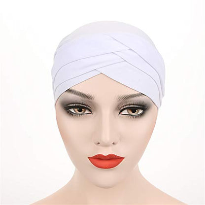 Fxhixiy Women Hijab Chemo Skullies Beanie, Twisted Turban Cap, Cancer Hair Cover Headwrap - color: White