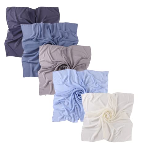 43 Inch Large Chiffon Square Hijab Hair Scarf for Muslim Shawls Headscarf for Women Bandana Turban Wrap Scarves - color: Dark Blue Gray + Blue Gray + Gray + Beige + Blue