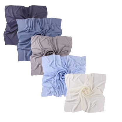 43 Inch Large Chiffon Square Hijab Hair Scarf for Muslim Shawls Headscarf for Women Bandana Turban Wrap Scarves - color: Dark Blue Gray + Blue Gray + Gray + Beige + Blue
