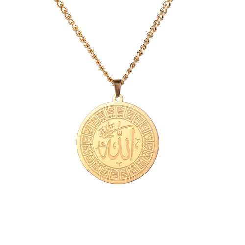 Ayatul Kursi Necklace Allah Necklace for Women Men Islamic Script Symbols Allah Arabic Round Pendant Necklace Middle East Allah Islam Religious Jewelry Muslim Gift - color: Allah Necklace gold 3