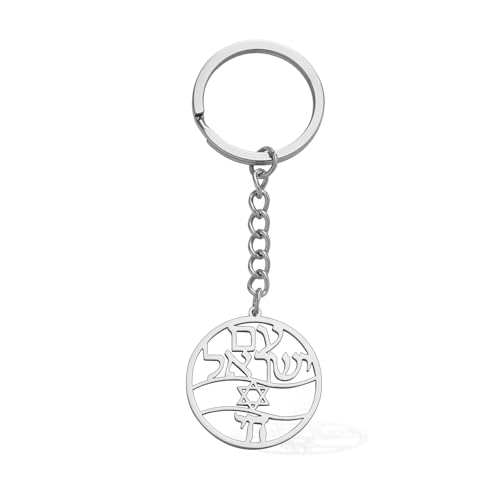 VASSAGO Star of David Keychain Stainless Steel Jewish Chai Keyrings Am Yisrael Hebrew Amulet Jewelry Gift for Women Men - color: Silver