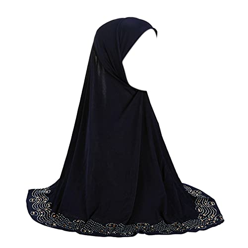 ZGMYC Women Shiny Rhinestones Muslim Hijab Elegant Long Turban Cap Head Wrap Scarf - color: Black(golden Beads & Rhinestones)