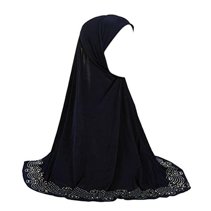 ZGMYC Women Shiny Rhinestones Muslim Hijab Elegant Long Turban Cap Head Wrap Scarf - color: Black(golden Beads & Rhinestones)