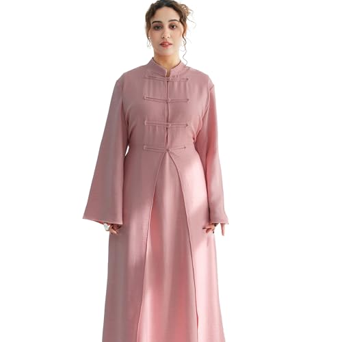 Lenmipot Elegant Middle Eastern Abaya 2pcs Stand Collar Maxi Dress for Women Muslim Jilbab Kaftan Eid Dubai Abaya Outfits - color: Pinka, size: Large