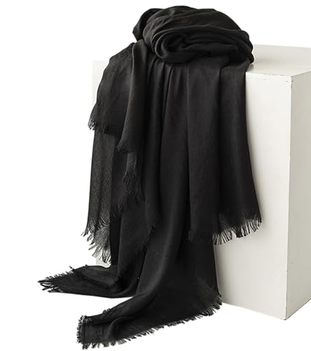 Women Summer Scarfs Large Long Lightweight Linen Beach Gauze Shawl Wrap 75”×40” - color: Black
