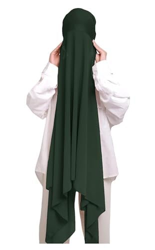 Lina & Lily Muslim Chiffon Instant Hijab Head Scarf with Matching Tie Back Jersey Undercap - color: Dark Green