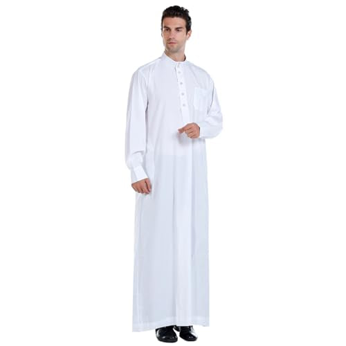 Islamic Mens Clothing Kaftan Maxi-Muslim Male Shirt Long Sleeve Abaya Dubai Cotton… - color: White-a, size: Medium