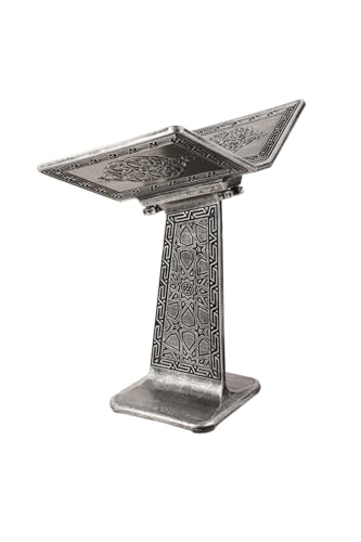Plastic Floor Rahle with Silver Accents | White Base | Foldable Islamic Quran Reading Stand | Polyester Material - Silver