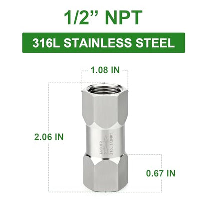 1PCS 316L Stainless Steel 1/2" NPT Female Check Valve,Backflow Prevention,One Way Non-Return Check Valves - size: 1/2" FNPT