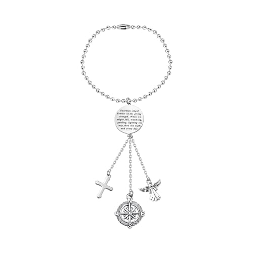 FEELMEM Guardian Angel Prayer keychains Driver Present Guardian Angel Protect Me and My Passengers Rearview Mirror Pendant - color: Silver-1