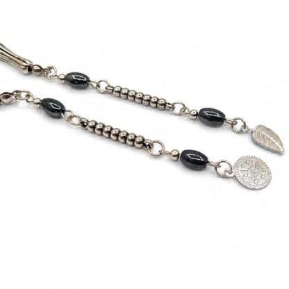 Perlin Muslim Prayer Beads 33 Bead Black Hematite Tasbih – Islamic Misbaha Subha Dhikr Beads with Mini 8 x 4 mm Oval Hematite Gemstone Beads, Ottoman Style Prayer Rosary with Metal Imam, 25 cm