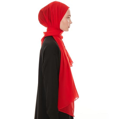 Chiffon Hijab Scarf for Women - Chiffon Hijab Muslim Headscarf Shawl - Soft Fashion Scarf Muslim Headscarf Shawl - color: Red