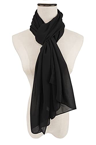 YOUR SMILE for Women Lightweight Breathable Solid Color Soft Chiffon Long Fashion Scarves Sun-proof Shawls Wrap - color: Black