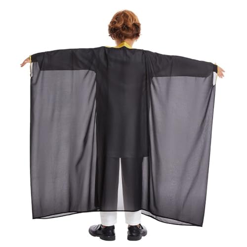 Boys Robe Islamic Muslim Clothes Kimono Loose Abaya Dresses Long Sleeve Embroidered Chiffon Kaftan Cardigan Casual Dubai Thobe - color: Black