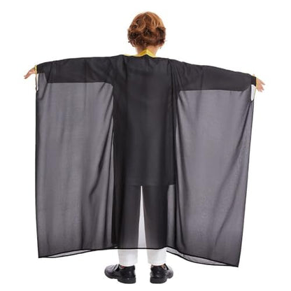 Boys Robe Islamic Muslim Clothes Kimono Loose Abaya Dresses Long Sleeve Embroidered Chiffon Kaftan Cardigan Casual Dubai Thobe - color: Black