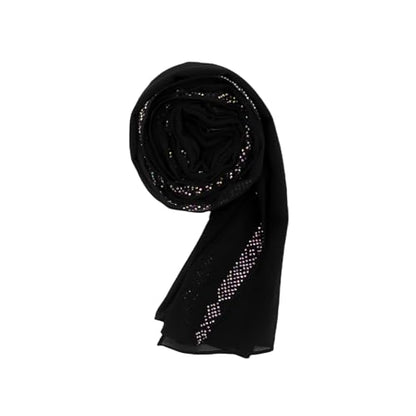 RARITYUS Sparkly Rhinestone Hijab Scarf for Women Silky Chiffon Instant Muslim Islamic Hijab Head Wrap Long Shawls - color: Black