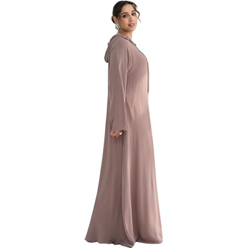 Muslim Abaya Dress for Women Lightweight Hoody Pockets Islamic Prayer Robe - color: Taro, size: Small