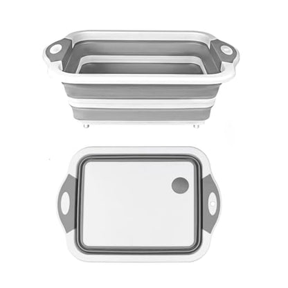 Camping Collapsible Cutting Board Dish Basin BBQ Prep Tub Camp Sink Dish Washing Station Multifunctional Storage Basket(Grey white) - color: Grey white