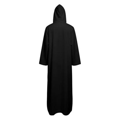 Mens Kaftan Thobe Casual Long Sleeve Zipped Hoodies Caftan Robe Muslim Gown Kurta Tops Arabic T Shirts with Pockets - color: Black, size: Small