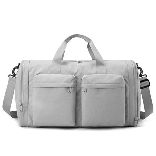 ZUEVI Gym Duffel Bag for Men Women with Shoe and Wet Compartment Lightweight Foldable Carry On Sports Travel Bag for Training Yoga Weekender(Grey) - color: Grey