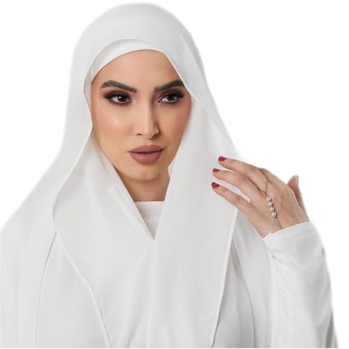 Instant Chiffon Hijab 3-in-1 with Built-in Magnets and Attached Match Undercap, Women Hijabs Set. - color: White