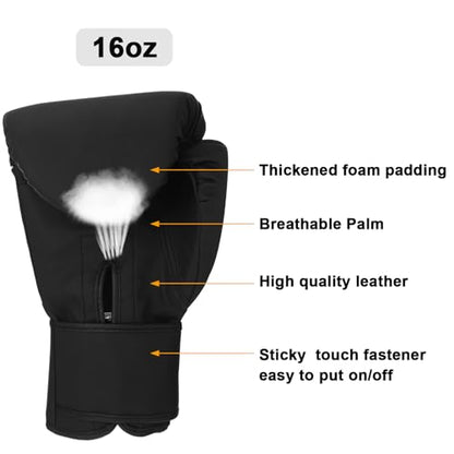 Junkin 6 Pcs Boxing Set 1 Pair of 16oz Gloves and 4 Pcs 118 in Hand Wraps for Adult Boxing Training Shockproof Gloves Training Beginner Practice Muay Thai Kickboxing Gift - color: Black
