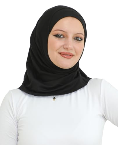 Prien Sport Instant Hijab For Women, Muslim Cotton Turban, Soft Head Scarf, Ready To Wear Hijabs Prayer Clothes, Islamic Wear - color: Black