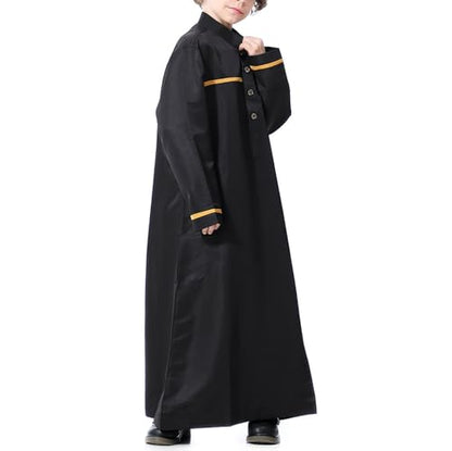 Muslim Thobe for Boys Islamic Clothing Long Sleeve Kaftan 𝐑obe Arabic Dress Kids Boys Prayer Dress Ramadan Eid Outfit - color: Black, size: 5-6X