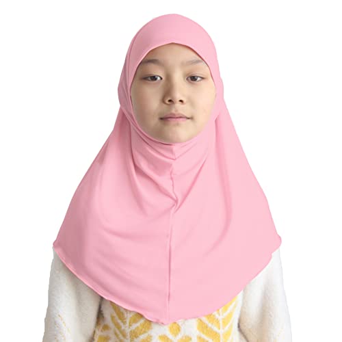 Girls Hijab Muslim Scarf for Kids – Ready to Wear, Solid Color, Soft & Breathable Daily Headwear for Ages 6-11 - color: Pink