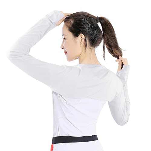 Cooling Shawl Arm Sleeves,Sun Protection with Finger Hole Anti-UV Women's tops,Comfortable Ladies Cooler Shrug - color: White