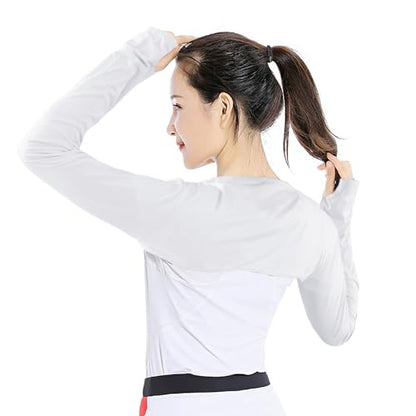 Cooling Shawl Arm Sleeves,Sun Protection with Finger Hole Anti-UV Women's tops,Comfortable Ladies Cooler Shrug - color: White