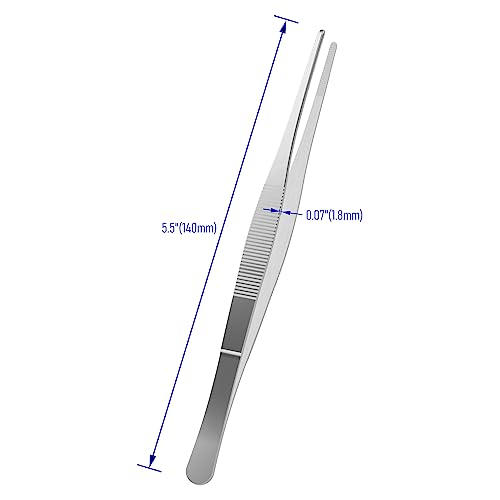 5.5" Stainless Steel Tweezers, Straight Blunt, 0.07" Thick | Round Serrated Tip, Multipurpose Daily Garden Home Lab Craft Repairing Tool - size: 5.5"L(0.07"T)