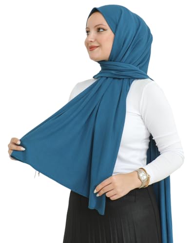 Prien Hijab for Women Viscose Scarf Lightweight Muslim Hijabs Long Shawl Islamic Scarves Turkey Silk Headscarf for Womens - color: Turquoise