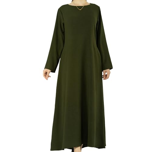 Women Abaya Muslim Dress Long Sleeve Modest Prayer Maxi Kaftan Islamic Clothes with Pockets - color: Army Green, size: XX-Large