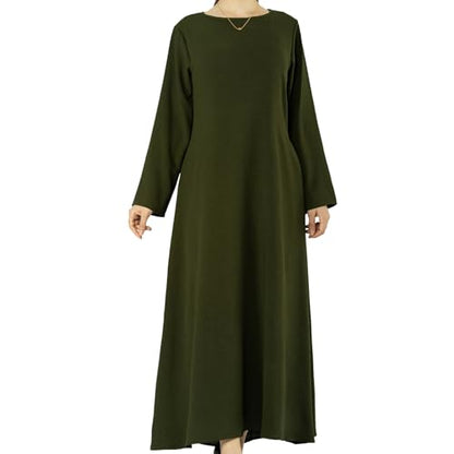 Women Abaya Muslim Dress Long Sleeve Modest Prayer Maxi Kaftan Islamic Clothes with Pockets - color: Army Green, size: XX-Large