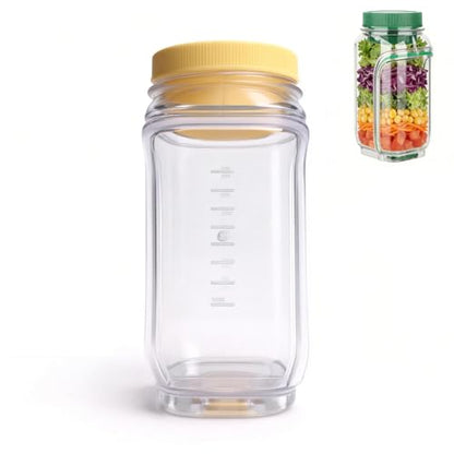 Salad Jar with Side Opening - Leakproof Salad Container & Pod, Mason Jar with Dressing Cup, Portable Lunch Container for Meal Prep, Dishwasher & Freezer Safe, for Office, Gym (Light Yellow) - color: Light Yellow