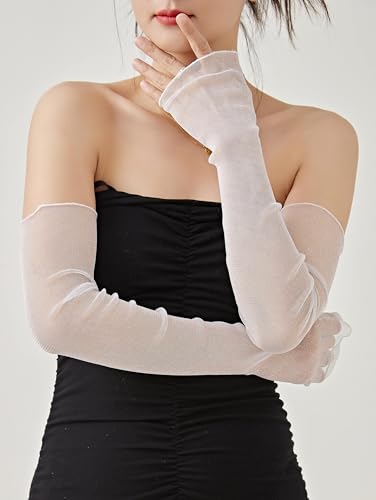 OTPEH 4 Pairs Women Mesh Sleeves Sheer Arm Sleeves Fashion Detachable Lace Sun Sleeves Thin Black White Gray Pink
