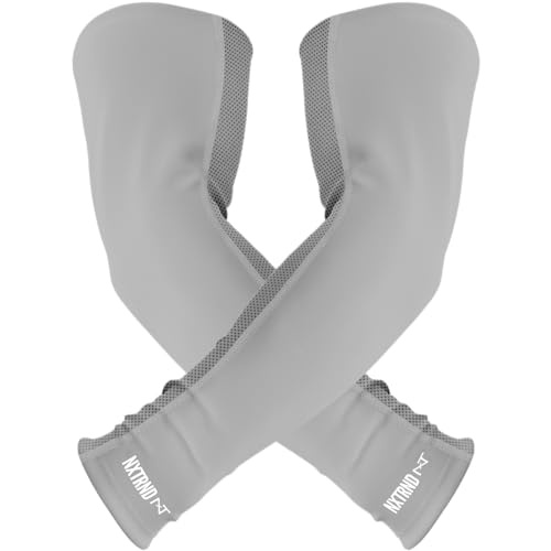 1 Pair Nxtrnd Compression Arm Sleeves for Men, Breathable Football, Basketball, Baseball Accessory, Adult & Kids - color: Grey, size: Large