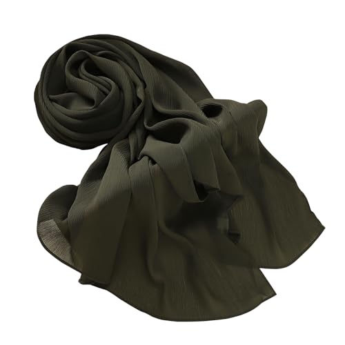Premium Long Crinkle Chiffon Hijab Scarf for Women, Very Soft Muslim Head Scarfs - color: Olive