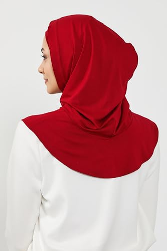 Aisha's Design Full Coverage%95 Cotton Bonnet for Women, Ready-to-Wear Hijab Bonnet Headscarf with Neck Coverage - color: Dark Red