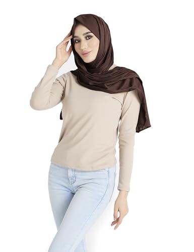 Ribbed Jersey Hijab Scarf for Women, Hijab for Women Muslim Breathable Stretchy Hajib - color: Espresso