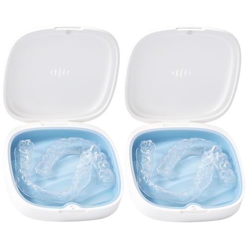 2 Pack Retainer Case Slim Aligner Case with Vent Holes Removable Inner Tray Silicone for Easy Cleaning Orthodontic Storage Box Secure Magnetic Closure for Travel (2Pack White Blue) - color: 2Pack White Blue