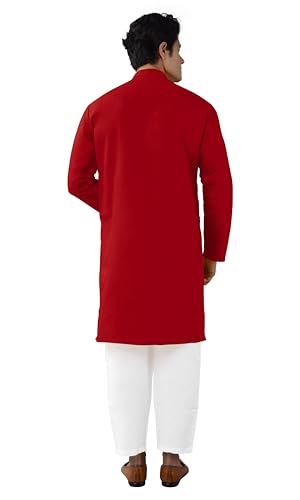 Chandrakala Men's Tunic Cotton Kurta Pajama Set Indian Casual Yoga Dress (MK101) - color: Red-101, size: Large