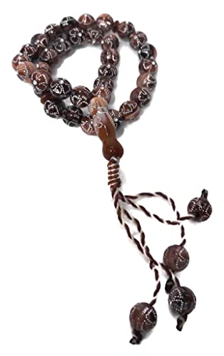Muslim Tasbih 33 Prayer Bead Rosary AMN-312 Islam Praying Misbaha Beautiful Design 10 mm. Islamic Religion Subha Sibha Eid Ramadan Gift (Coffee) - color: Coffee