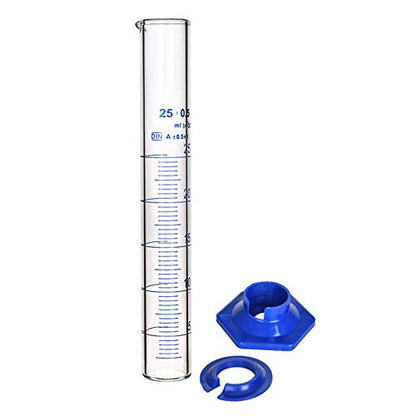 Thick Glass Graduated Cylinder Measuring Liquid Lab Cylinders with Anti-Falling Plastic Base and Bumper Guards and Cylinder Brush (Glass, 25ML) - size: 25ML