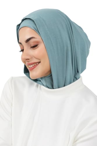 Aisha's Design Full Coverage%95 Cotton Bonnet for Women, Ready-to-Wear Hijab Bonnet Headscarf with Neck Coverage - color: Dark Mint