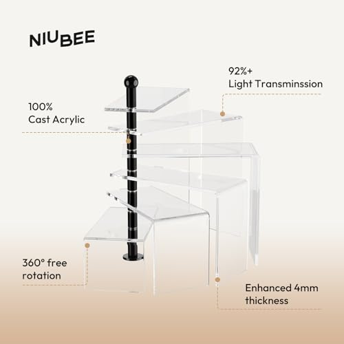 NIUBEE Acrylic Risers Display Stands, 6 Tier Rotating Clear Display Risers for Miniature, Mini Funko Pop, Amiibo, Figures,Jewelry, Perfume, Dessert