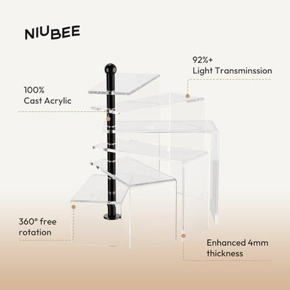 NIUBEE Acrylic Risers Display Stands, 6 Tier Rotating Clear Display Risers for Miniature, Mini Funko Pop, Amiibo, Figures,Jewelry, Perfume, Dessert