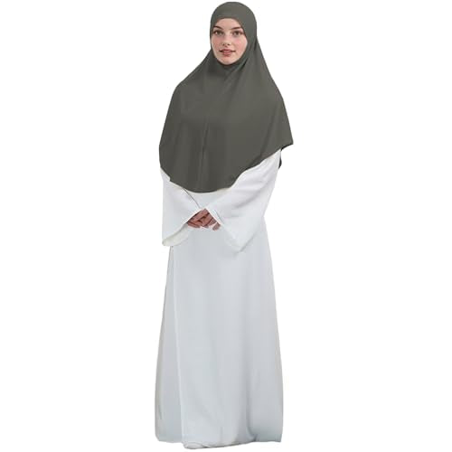 Instant Hijab 여성용 무슬림 부드럽고 신축성 있는 기도 히잡 이슬람 두바이 중동 단색 헤드스카프 - color: 다크 그레이.