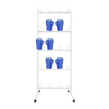 5 Tiers Boxing Gloves Drying Rack, Boxing Glove Storage with 4 Universal Wheels for 20 Pairs Gloves, Boxing Glove Storage Show Rack for Gym, Home, Boxing Training Room (White)